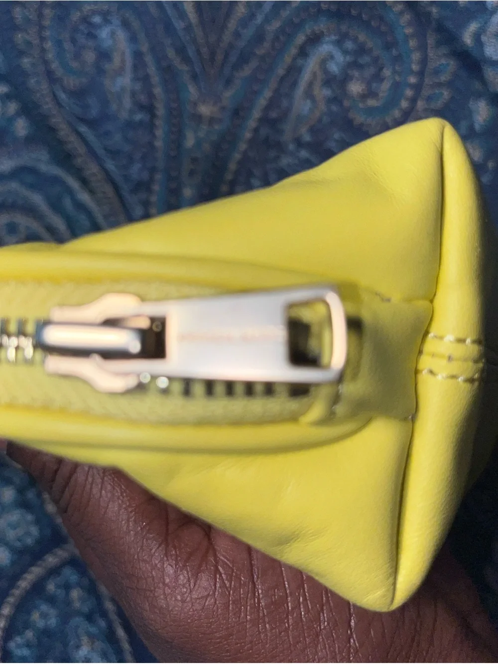 Vibrant Yellow Leather Cosmetic Pouch